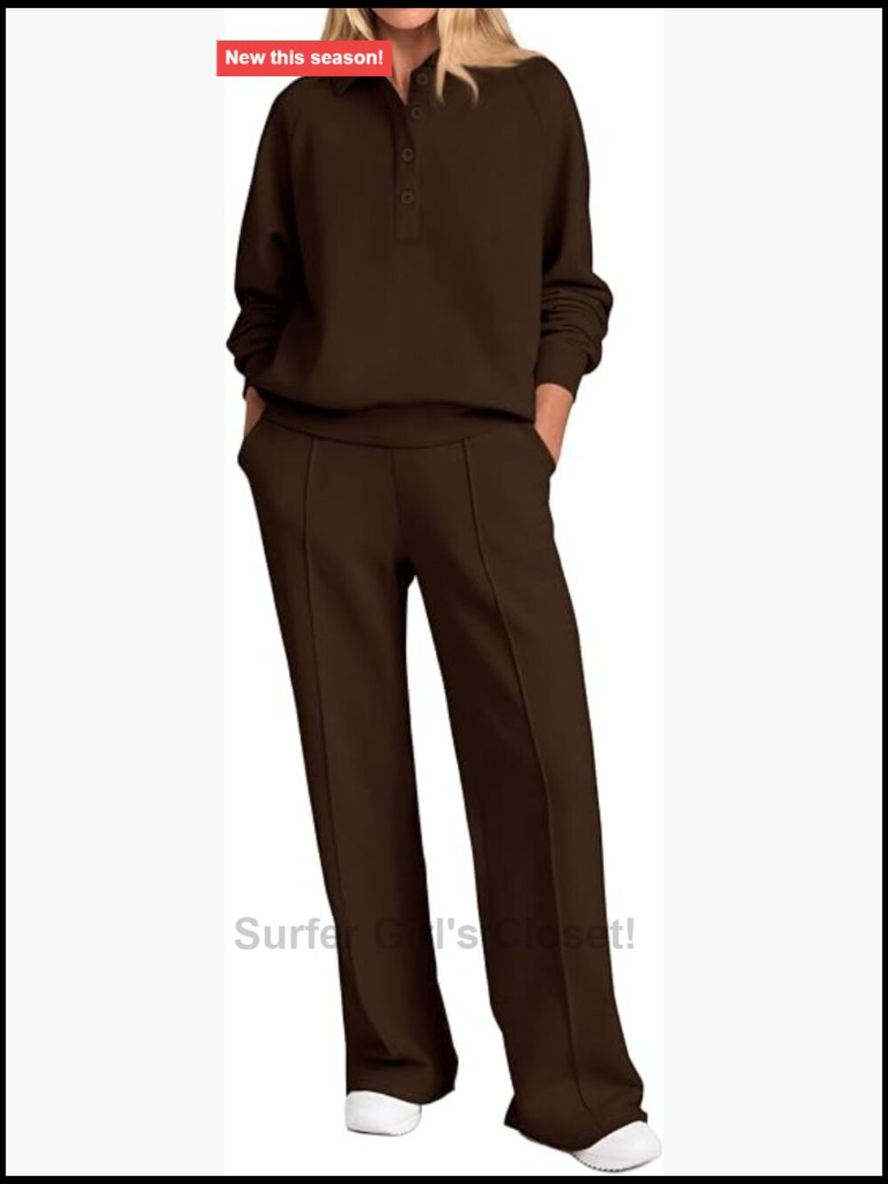 Quarter Button Long Sleeve Sweatshirt Wide Leg Pants Tracksuit Lounge Set